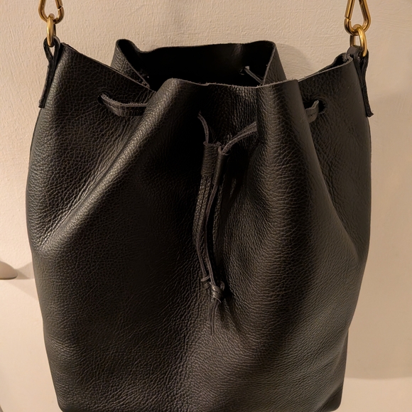 Mark & Graham Handbags - Mark & Graham BLK Leather Drawstring Bucket Bag